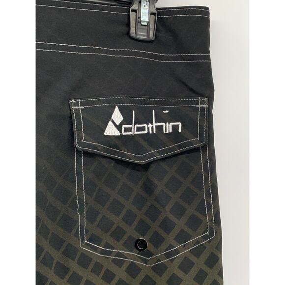 CLOTHIN Men's lack-Green Square Print Pull-On Swim Board Shorts SZ 30 - Picture 7 of 12